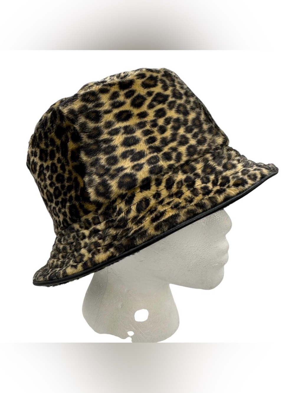 UEC VINTAGE BETMAR NEW YORK Faux Fur Leopard Print Bucket Hat Animal Print Hat